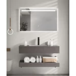 Artificial Marble Bathroom Sink Ceramic Single Basins With LED Mirrors, Size 100 cm
