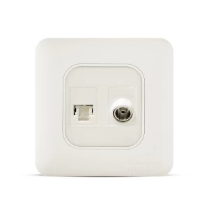 فيش RJ11 6P6C + فيش تليفزيون مائل 7×7 سم، لون أبيض | Spectra
