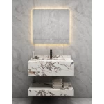 Artificial Marble Decorative Wash Basin Size 80 cm, Normal Basin with LED Mirror, White and Brown Color