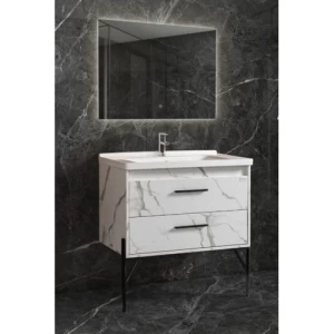 Ceramic Wooden Washbasin With LED Mirrors, Size 80×48×46 cm | Albayt Alaniq Sanitary Tools