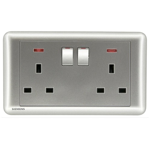 13A Twin Gang Switched Socket with Neon Indicator, Dark Silver, 86×146mm, 250V | Siemens (Delta Seata)