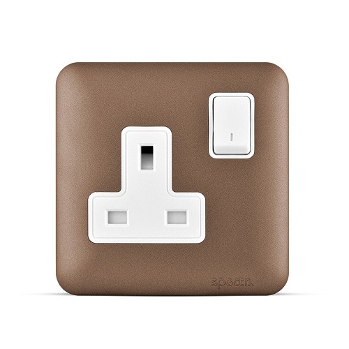 13A 1 Gang Socket with DP Switch and LED Indicator, 7x7cm, Copper Color, 250V | SPECTRA