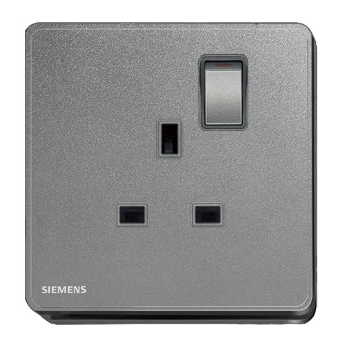 13A 1 Gang Switched Socket with Indicator 86x86mm, Dark Gray | Siemens (Delta Arina)