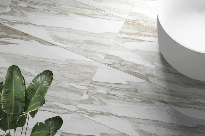 Polish Porcelain Floor Tiles 160x80 cm, Grey Color, Calacatta Model | Abyat Company