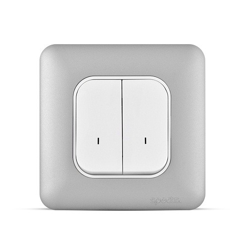 Double Pole Switch 20Amp 2 Gang with LED Indicator Light Silver 7x7cm | Spectra