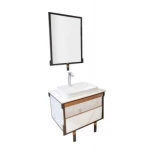 Sink Cabinet, Wall-Mounted, Sink with Mirror, White Color With Black and Gold Decoration, Size 85 cm 