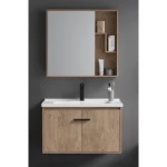 Decorative Washbasin With Wooden Cabinet And Pharmacy With Mirror Size 60 cm, Light Woody Color