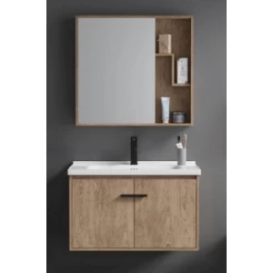 Decorative Washbasin 60 cm Light Woody with Wooden Cabinet and Pharmacy Mirror | Al Muhaidib Sanitary and Ceramic
