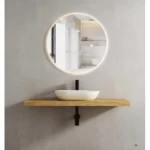 Ceramic Cabinet with Wooden Bathroom washbasin, Wooden Color, Size 90×50 cm, Wooden Top