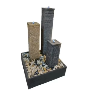 نافورة رخام ديكور 100 × 70 × 70 سم اسود مع بيج بإضاءة علوية | مؤسسة زهرة الريان