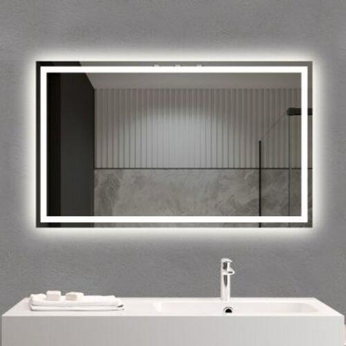 Silver Rectangular Mirror 120x80 cm with Touch LED Light, Silver Color | Silver