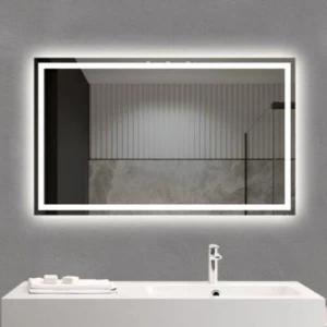 Silver Rectangular Mirror 120x80 cm with Touch LED Light, Silver Color | Silver