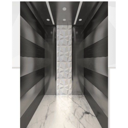 Electric Elevator with Machinery Cabin, Speed 2 m/s, Load 1600 kg, Italian Carrara Flooring, Black Stainless Steel Ceiling | Snow-71