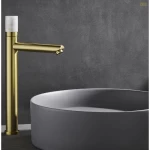 Bathroom Washbasin Mixer, Gold Color, With White Marble Handle