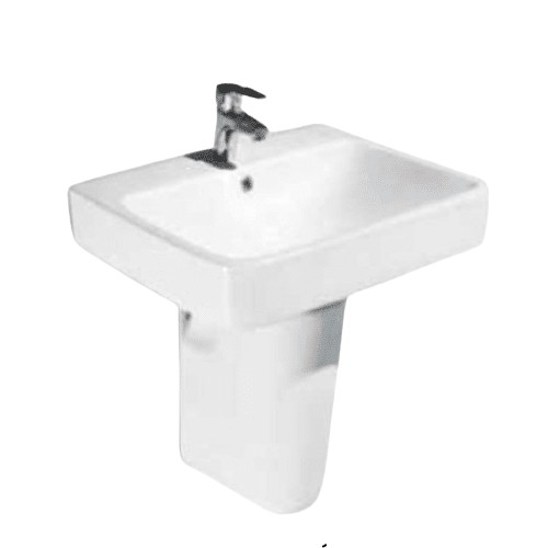 Ceramic Hand Washbasin With Half Base Size 52x43x53 cm, White Color | Al Muhaidib Sanitary and Ceramic