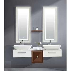 Marble Surface Ceramic Wash Basin Double Bowl 150 cm, White & Light Brown with Wooden Cabinet | Al Muhaidib Sanitary and Ceramic