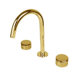 Italian Three-hole Washbasin Faucet 21.2x27.5 cm, Gold / Engraved Handle, 2.783 kg | Hatch Company