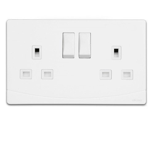 Electrical Switch Socket 2 Gang 2 Holes 13 Amp 7x14 cm White | Al Fanar