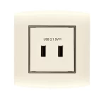 فيش شاحن USB مزدوج 2.1 أمبير الفنار موديل أمنية المقاس  7x7 اللون بيج بحلقة سوداء