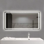 مرآة سيلفر مستطيلة مزخرفة مع إضاءة ليد باللمس، مقاس 120 × 60 سم، لون فضي