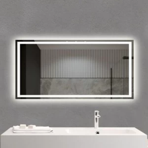 Silver Rectangular Mirror 120 x 60 cm with Touch LED Light, Silver Color | Silver