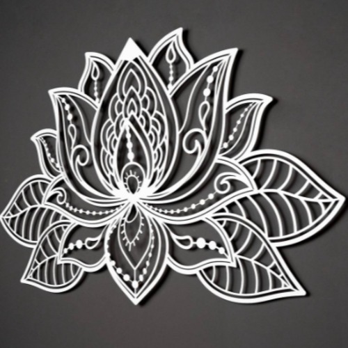 Decorative Metal Panel Lotus Flower 44×68 cm Silver Color | 