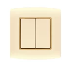 مفتاح كهرباء عريض متوسط مزدوج 20 امبير أمنية الفنار مقاس 7×7 سم اللون بيج بحلقة ذهبى