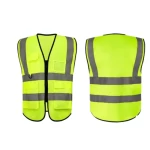 سترة سلامة عاكسة، شرائط عاكسة، مقاس L، خفيفة الوزن، لون أصفر، متعددة الجيوب، بوليستر