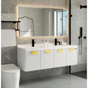 Bathroom Wash Basin 2 Basin with LED Mirror 150×50×48 cm | Algafary Sanitary ware