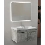 Modern Wooden Wash Basin with LED Mirror, Size 80×48 cm