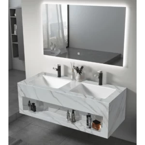 Artificial Marble Decorative Sink Two Basins 120 cm Marbled Golden White | Al Muhaidib Sanitary and Ceramic