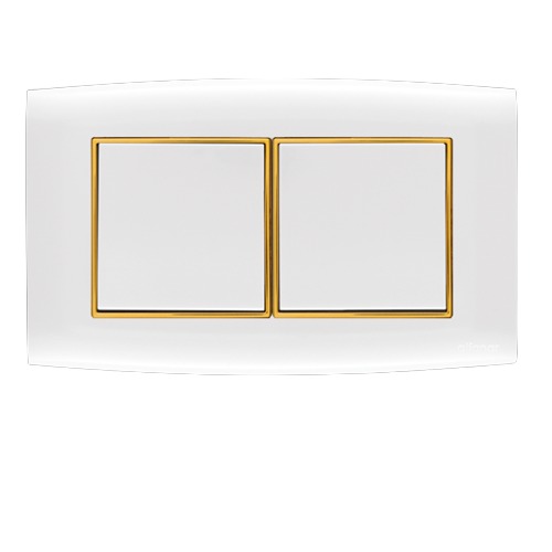 Electrical Light Switch 2 Gang 2 Way 10 Amp 14×7 cm White with Gold Ring | Al Fanar