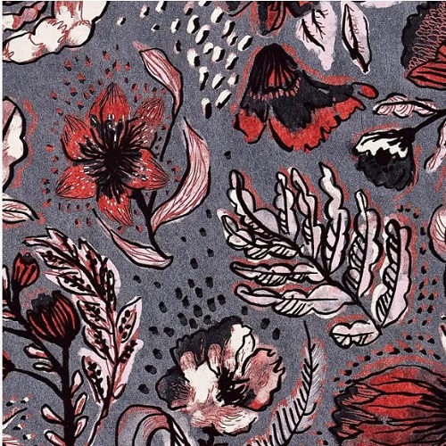 Floral Wallpaper 10m x 0.53m Grey and Red, Paper Model | Abyat Company
