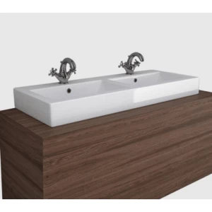 Over Counter Top Wash Basin Double Bow 48.5×122×18.4 cm, Off White | Saudi Ceramics