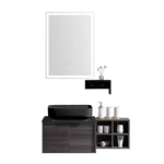 Ceramic Marble Top Washbasin basin, Size 60 cm, Dark wood Color, With Wooden Cabinet