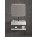 Artificial Marble Decorative Wash Basin, Width 80 cm, Depth 50 cm, Height 25 cm with LED Mirror, Shiny Grey Color