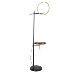 Wooden Floor Lamp, 160 cm Height, 54 cm Depth, Brown and Black Color.