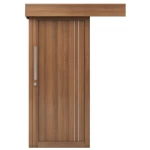 باب سحاب عصري بريميوم خشب صلب، مقاس 110×265 سم، سمك 6 سم، بني فاتح، موديل M02