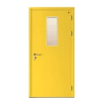 Fire door SFFECO Cold rolled steel  with a rectangular glass window Model SF/SD Single Door leaf size 1950×900   mm  Color Yellow