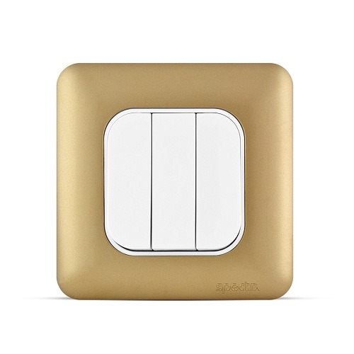 10 Amp Light Switch 3 Gang, Gold Color, 7x7cm, 250V | Spectra
