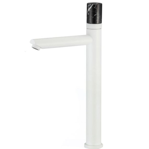 White Washbasin Mixer with Black Stone Handle, Durable Corrosion Resistant | Algafary Sanitary ware