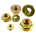 Yellow Zinc Plated Hex Serrated Flange Nut DIN 6923, Size 6 mm Height 6 mm | Aobsco Company