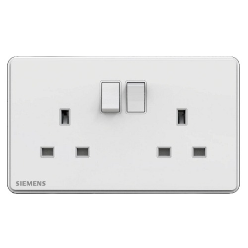 13A Twin Gang Switched Socket with Indicator 86x146mm, White, 250V | Siemens (Delta Arina)