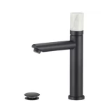 Bathroom Washbasin Mixer with White marble Handle, Black Color