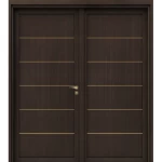 Premium Luxury Double Wooden Entrance Door, Size 220 × 235 cm, 6 cm Thickness, Dark Brown, Model GM01