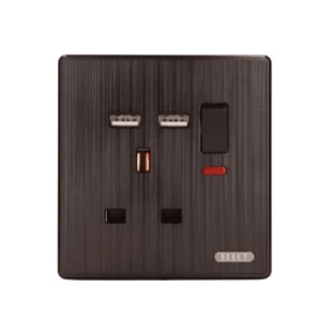 فيش 13 أمبير مع اثنين مخرج USB، لون أسود مطفي، مقاس 7×7 سم | متجر ماتكل