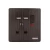 13 Amp Socket with Two USB Ports, Matte Black Color, Size 7×7 cm