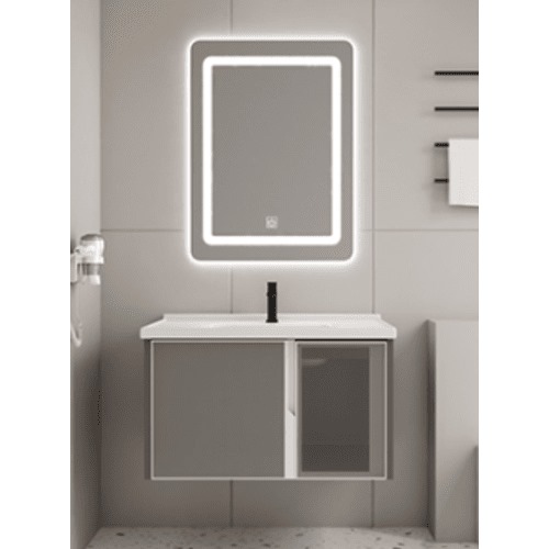 80 cm Aluminum Wall Hung Vanity Unit Grey Color with Mirrored Medicine Cabinet | Al Muhaidib Sanitary and Ceramic