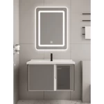 80 cm Aluminum Wall Hung Vanity Unit, Grey Color with Mirrored Medicine Cabinet