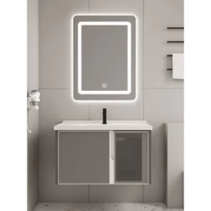 80 cm Aluminum Wall Hung Vanity Unit Grey Color with Mirrored Medicine Cabinet | Al Muhaidib Sanitary and Ceramic